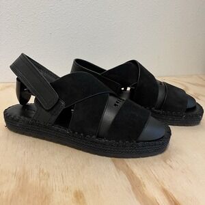 Women's Black Leather Sandals Suede Vince Beach Boardwalk Comfort Whimisgoth 7.5